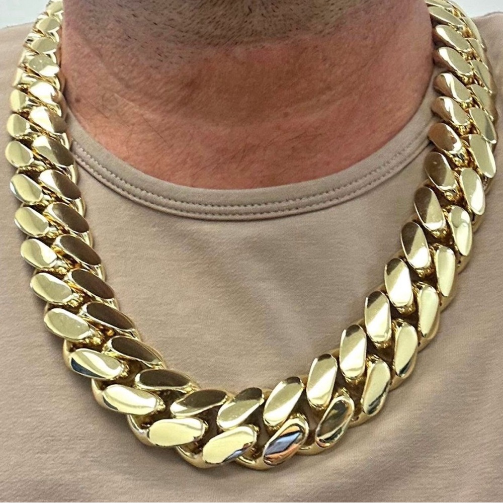 20mm Miami Cuban Link Gold Plated Chain Necklace 18k & 14k School Regular Lock - Picture 1 of 2